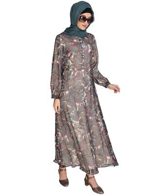 White digital print chiffon abaya 3