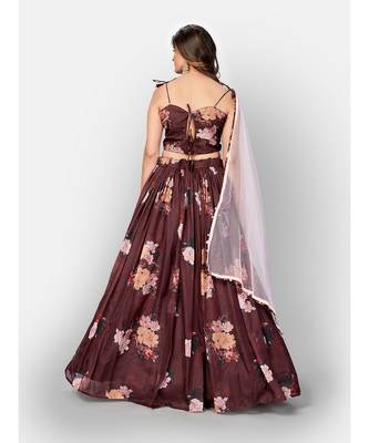 Brown Coloured Semi Stitched Lehenga & Unstitched Blouse with Dupatta 2