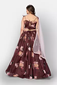 Brown Coloured Semi Stitched Lehenga & Unstitched Blouse with Dupatta