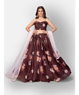 Brown Coloured Semi Stitched Lehenga & Unstitched Blouse with Dupatta 3
