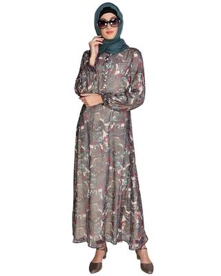 White digital print chiffon abaya 4