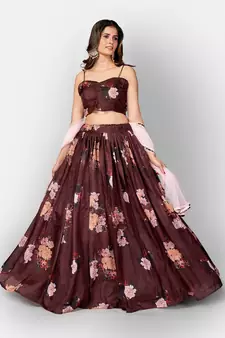 Brown Coloured Semi Stitched Lehenga & Unstitched Blouse with Dupatta