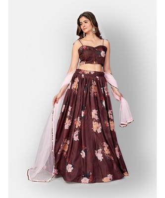 Brown Coloured Semi Stitched Lehenga & Unstitched Blouse with Dupatta 5