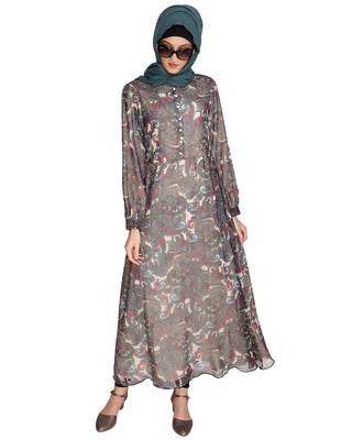 White digital print chiffon abaya 5