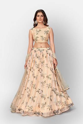 Cream Coloured Semi Stitched Lehenga & Unstitched Blouse with Dupatta