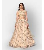 Cream Coloured Semi Stitched Lehenga & Unstitched Blouse with Dupatta