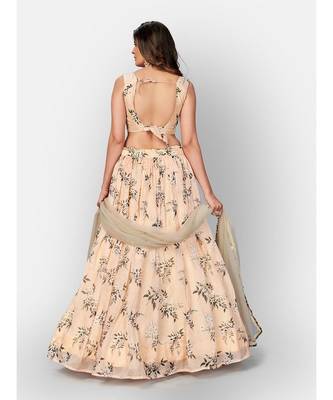 Cream Coloured Semi Stitched Lehenga & Unstitched Blouse with Dupatta 2
