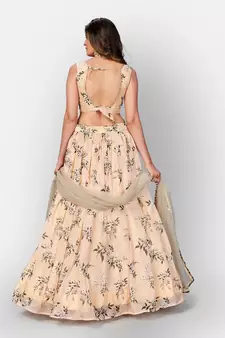 Cream Coloured Semi Stitched Lehenga & Unstitched Blouse with Dupatta