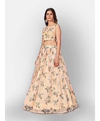 Cream Coloured Semi Stitched Lehenga & Unstitched Blouse with Dupatta 5