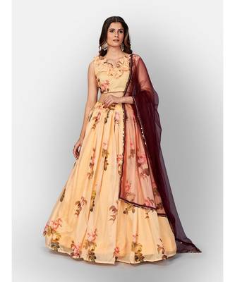 Yellow Coloured Semi Stitched Lehenga & Unstitched Blouse with Dupatta 1