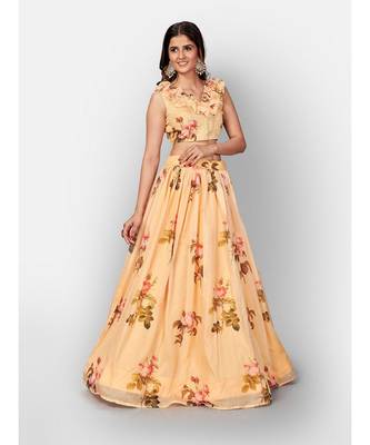 Yellow Coloured Semi Stitched Lehenga & Unstitched Blouse with Dupatta 5