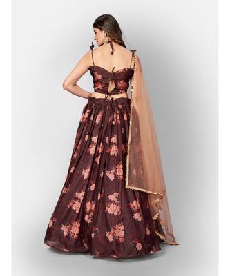 Brown Coloured Semi Stitched Lehenga & Unstitched Blouse with Dupatta 2
