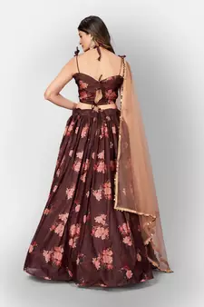 Brown Coloured Semi Stitched Lehenga & Unstitched Blouse with Dupatta