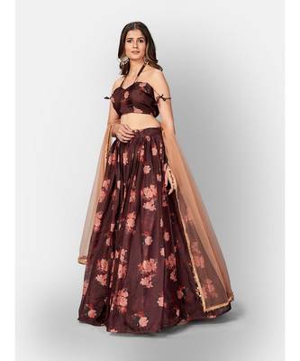 Brown Coloured Semi Stitched Lehenga & Unstitched Blouse with Dupatta 4