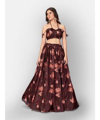 Brown Coloured Semi Stitched Lehenga & Unstitched Blouse with Dupatta 5