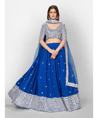 Blue Coloured Semi Stitched Lehenga & Unstitched Blouse with Dupatta 1