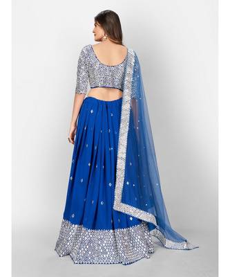 Blue Coloured Semi Stitched Lehenga & Unstitched Blouse with Dupatta 2