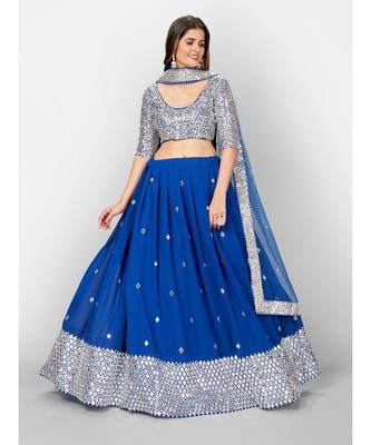 Blue Coloured Semi Stitched Lehenga & Unstitched Blouse with Dupatta 3