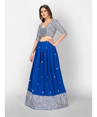 Blue Coloured Semi Stitched Lehenga & Unstitched Blouse with Dupatta 5