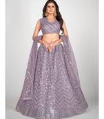 Mauve & Steel Embellished Sequinned Semi Stitched Lehenga & Unstitched Blouse With Dupatta