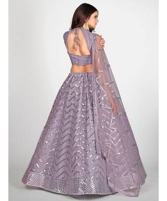 Mauve & Steel Embellished Sequinned Semi Stitched Lehenga & Unstitched Blouse With Dupatta 2