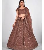 Brown & Steel Embellished Sequinned Semi Stitched Lehenga & Unstitched Blouse With Dupatta