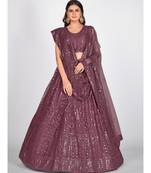 Burgundy & Steel Embellished Sequinned Semi Stitched Lehenga & Unstitched Blouse With Dupatta