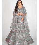 Grey & Silver Foil Zari Semi Stitched Lehenga & Unstitched Blouse with Dupatta