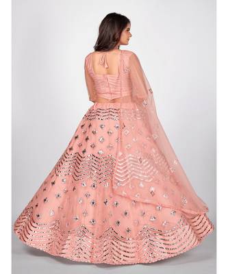 Pink & Silver Foil Zari Semi Stitched Lehenga & Unstitched Blouse with Dupatta 2