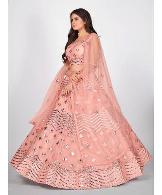 Pink & Silver Foil Zari Semi Stitched Lehenga & Unstitched Blouse with Dupatta 3