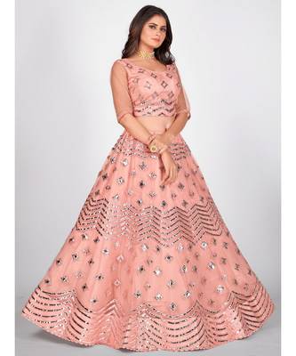 Pink & Silver Foil Zari Semi Stitched Lehenga & Unstitched Blouse with Dupatta 4