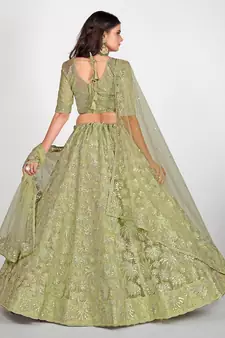 Sea Green & Golden Embroidered With Sequinned Semi Stitched Lehenga & Unstitched Blouse with Dupatta