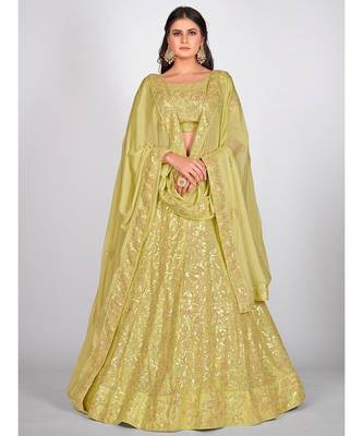 Yellow & Golden Sequinned Semi Stitched Lehenga & Unstitched Blouse with Dupatta 1