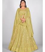 Yellow & Golden Sequinned Semi Stitched Lehenga & Unstitched Blouse with Dupatta