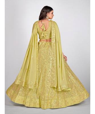 Yellow & Golden Sequinned Semi Stitched Lehenga & Unstitched Blouse with Dupatta 2
