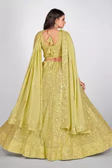 Yellow & Golden Sequinned Semi Stitched Lehenga & Unstitched Blouse with Dupatta