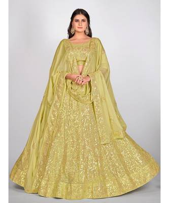 Yellow & Golden Sequinned Semi Stitched Lehenga & Unstitched Blouse with Dupatta 3