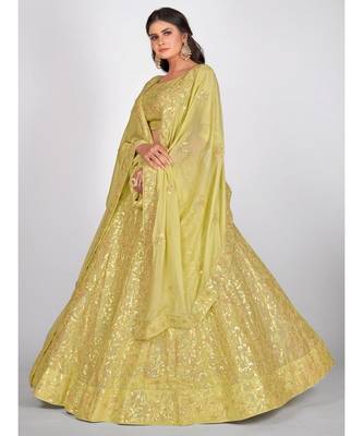 Yellow & Golden Sequinned Semi Stitched Lehenga & Unstitched Blouse with Dupatta 4