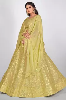 Yellow & Golden Sequinned Semi Stitched Lehenga & Unstitched Blouse with Dupatta