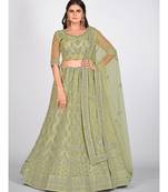Sea Green Embroidered  Semi Stitched Lehenga & Unstitched Blouse with Dupatta