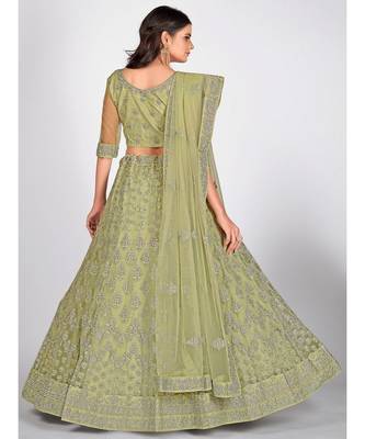 Sea Green Embroidered  Semi Stitched Lehenga & Unstitched Blouse with Dupatta 2