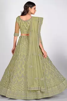 Sea Green Embroidered  Semi Stitched Lehenga & Unstitched Blouse with Dupatta