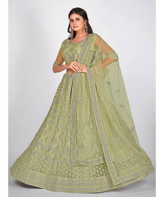 Sea Green Embroidered  Semi Stitched Lehenga & Unstitched Blouse with Dupatta 4