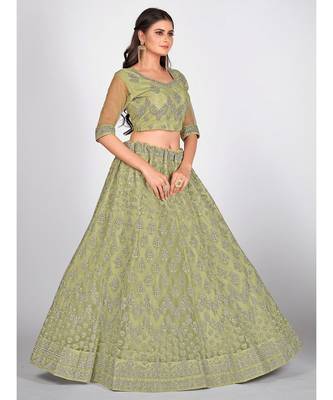 Sea Green Embroidered  Semi Stitched Lehenga & Unstitched Blouse with Dupatta 5