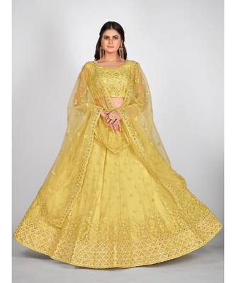 Yellow Embellished Sequinned & Embroidered Semi Stitched Lehenga & Unstitched Blouse With Dupatta 1