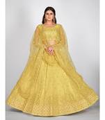 Yellow Embellished Sequinned & Embroidered Semi Stitched Lehenga & Unstitched Blouse With Dupatta