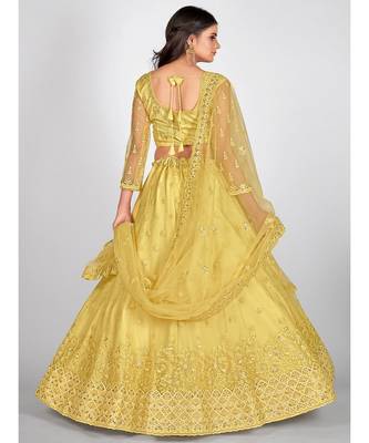 Yellow Embellished Sequinned & Embroidered Semi Stitched Lehenga & Unstitched Blouse With Dupatta 2