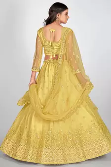 Yellow Embellished Sequinned & Embroidered Semi Stitched Lehenga & Unstitched Blouse With Dupatta