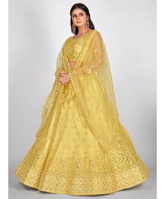 Yellow Embellished Sequinned & Embroidered Semi Stitched Lehenga & Unstitched Blouse With Dupatta 3