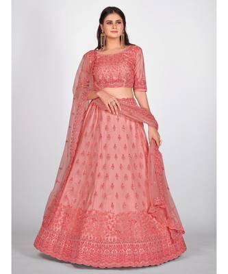 Pink Embellished Sequinned & Embroidered Semi Stitched Lehenga & Unstitched Blouse With Dupatta 1
